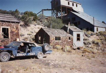 Our Cheap Jeep in front of the mill buildings